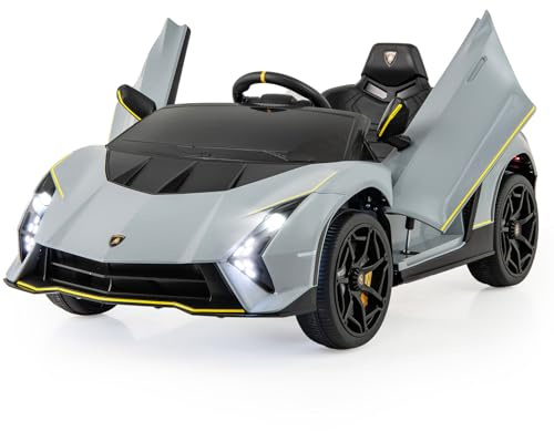 COSTWAY 12 V Lamborghini Macchina Elettrica per Bambini, Auto Elettrica Cavalcabile con Telecomando Luci Ammortizzatori a Mola, 3 Velocità, per Bambini 3-8 Anni, 2-4 Km/h (Grigio)