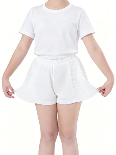 Pantalones Cortos de Mariposa para Niñas con Bolsillos 2 en 1 Falda Pantalón para Correr Tenis 3-4 años Blanco