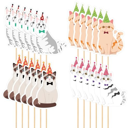 24pz Decorazioni per Cupcake a Forma di Gatto Domestico, 4 Stili di Forniture per Feste di Compleanno a Tema Gatto Decorazioni per Torte di Compleanno per Gattini per Baby Shower Compleanni