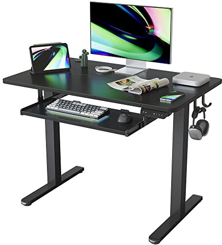 FEZIBO 100 x 60 cm Schreibtisch Höhenverstellbar Elektrisch mit Tastaturablage, Verstellbarer Stehpult mit Memory-Steuerung, Anti-kollisions System, Schwarz