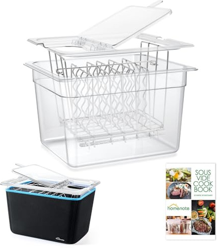 HOMENOTE Sous Vide Container 12 Quart with Universal Collapsible Hinged Lid,Complete Sous Vide Accessories Kit BPA Free,Compatible with Anova and Most Sous Vide Cookers（With Rack and Sleeve）