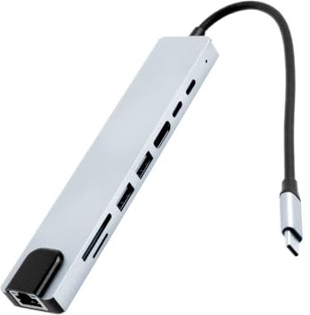 8 in 1 Hub USB C con Ethernet, Hub PD USBC con HDMI 4K, Ethernet RJ45, 100W PD, Lettore Schede SD/TF, USB 3.0/2.0, Docking Station per MacBook Air/Pro, iPhone 15 Plus Pro Max