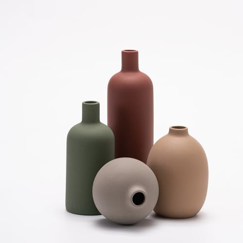Set di 4 vasi in Ceramica,vasi in Ceramica per la Decorazione Domestica,Vaso Decorativo per Erba di Pampa e Fiori secchi,Decorazione per l'ingresso (Rosso,verde,marrone,grigio)