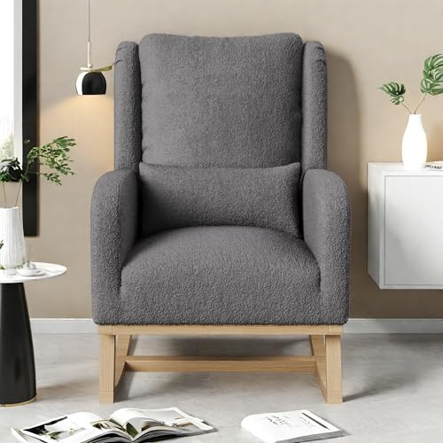 KeepGoon Sedia a dondolo con cuscini, comoda poltrona con tasca laterale, per neonati e bambini, sedia a dondolo per soggiorno e giardino, sedia a dondolo con sgabello, ideale per rilassarsi e leggere