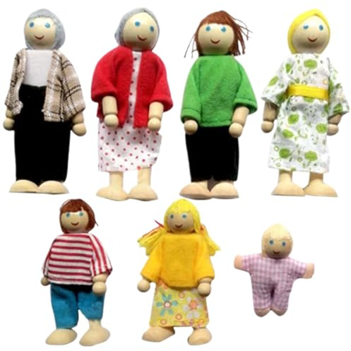 Casa delle bambole Persone Casa delle bambole Famiglia Set in legno con arti mobili Gioco di ruolo familiare per una calda decorazione interna di 7