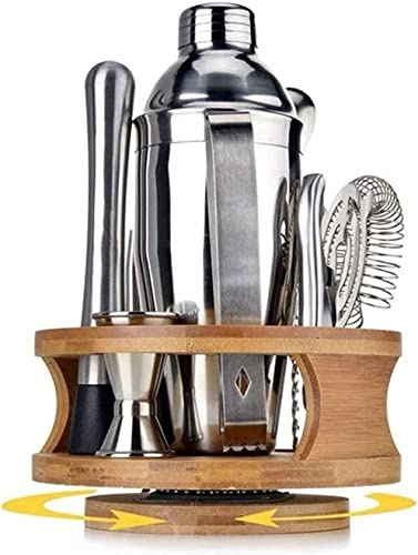 Kit de Barman, Juego de coctelera, Herramientas de Barra de Acero Inoxidable con Soporte Giratorio, latas de coctelera, Aparejo, Cuchara, colador, Pinzas, abridor, Juego de Herramientas de Barra