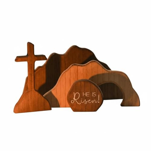 Xgdsnly Escena de Resurrección Cristiana Conjunto de Mesa de Madera Tumba de Pascua Diorama Adorno Religioso Diseño Sobrio Adecuado para Transmisión de para, Nuevo Set 4 Piezas B