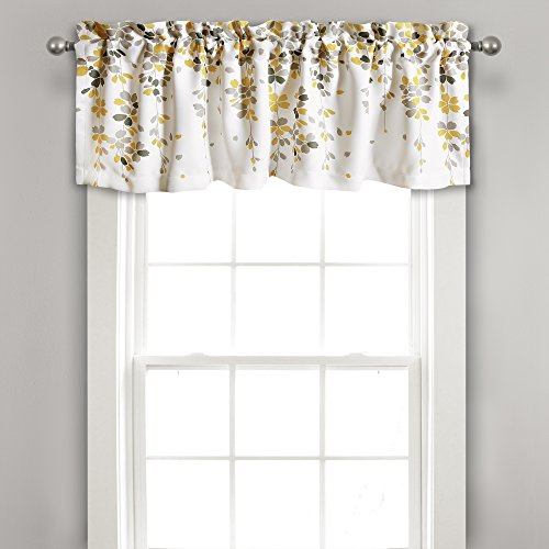 Lush Decor Cantonnière filtrant la lumière avec Fleur pleureuse, 132,1 cm de Large x 45,7 cm de Long + tête de 5,1 cm, Jaune et Gris – Rideaux Floraux – Cantonnières de Salle de Bain et de Cuisine