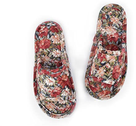 LOOPUINHOM Floral Velvet House Slippers for Women, Lightweight Open Toe Washable Portable Foldable Comfortable Guest Hotel Travel Airplane Spa Slippers Red(7-8)