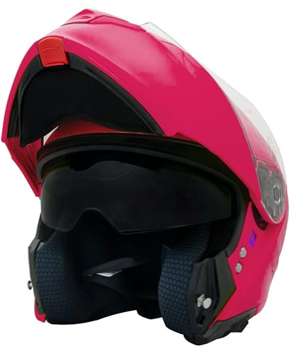 Zorax ZOR-838 Double Visor Flip up Helmet - Pink M (57-58cm) | Modular Front Helmet Motorcycle Motorbike ECE 2206 Approved