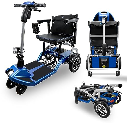 ZiiLIF R3b-Mobility Scooters for Seniors Adults Ultra Lightweight 37.5 Ibs Electric Powered Folding 4 Wheel Mobility Scooter with Cup Holder, Compact & Convenient for Travel Airline Approved, Blue