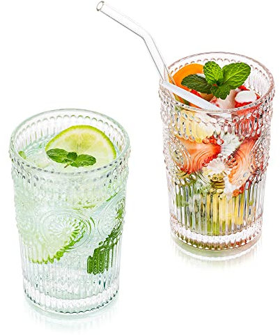 Glasseam Vasos De Agua para Beber 400 Ml Vasos Vintage Juego De 2 Vasos Altos De Highball para Jugo, Café, Té para Fiestas, Bares