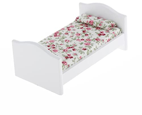 Colcolo 1/12 Scale Single White Wooden Bed Dollhouse Bedroom Furniture Accessories, Miniature Bedding Set, Doll Party Supplies