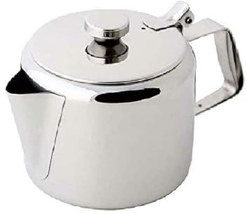 Nobel Stainless Steel Tea Pot, Silver, 18oz, Mirror Polished, Hinged Lid, Dish Washer Safe