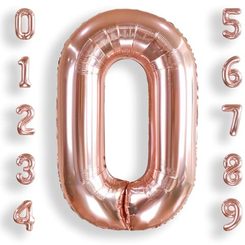AULE Rose Gold Number 0 Balloon 40 Inch Giant 0-60 Foil Large Balloons | Big Mylar 0 Number Balloon Helium Huge Jumbo for Happy 0th Birthday Party Anniversary Decorations Supplies