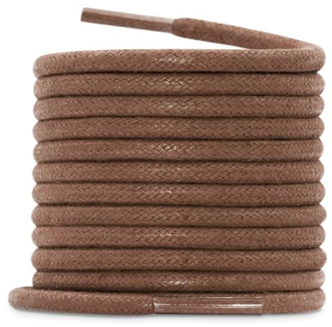 WEGOODZF Rond Lacets de Coton Ciré: 2 Paires de Lacets de Chaussures Cirées épaisses de 3.5 mm Pour Hommes Femmes 140 CM Brun Clair