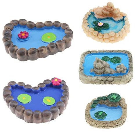 EMSea 5 Piezas de estanques de casa de muñecas, Paisaje en Miniatura, Resina, Adornos de Estanque, Accesorios de decoración de Acuario para casa de muñecas, decoración de jardín