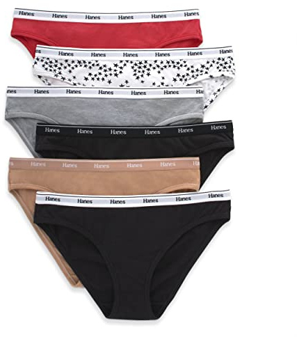 Hanes Originals Women's Underwear, Stretch-Cotton Women's Hipster Panties, Basic Assorted Colors, 6-Pack