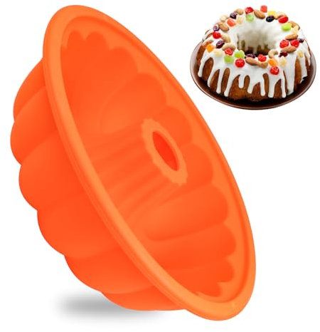 Holzsammlung Stampo per Kouglof in Silicone, rotondo anello cottura scanalato stampo per pane antiaderente stampo per bundt torta per fare muschio, cioccolato fragole, brioche pasticceria, 24 x 24 x