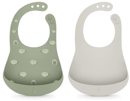 SUAVINEX, Babero de Silicona Impermeable y Flexible, Enrollable, con Cuello Ajustable y Bolsillo Recoge-Migas, Fácil de Limpiar, Apto Lavavajillas, +4 Meses