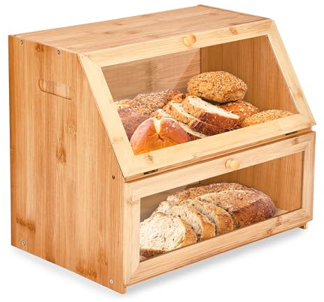 sølmo Brotkasten Brotkasten aus Holz, geruchs- und geschmacksneutral, Brotaufbewahrung mit transparentem Deckel - viel Stauraum im Inneren, Selbstmontage - 39x32x25 cm - braun