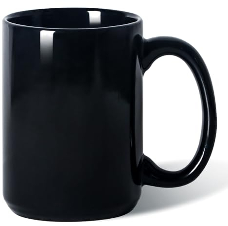 Smilatte Taza de café de porcelana de 16 onzas, taza clásica de cerámica en blanco con asa grande para té, café con leche, capuchino, negro