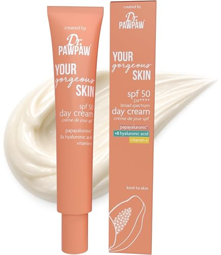 Dr.PAWPAW YOUR Gorgeous SKIN SPF 50 Day Cream 45ml, Lightweight Vegan Face Moisturiser with Papayaluronic and Vitamin E, High UVA UVB Protection for Daily Hydration