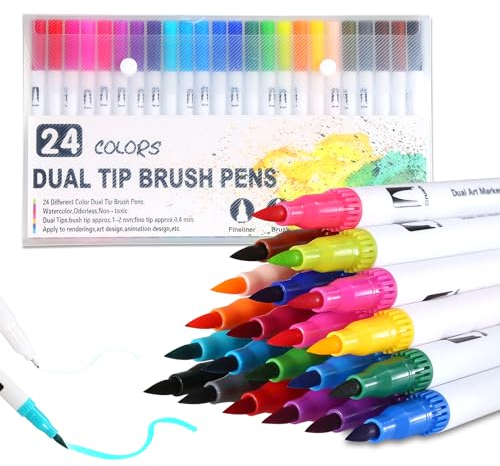 CRESZZLE Dual Filzstifte Set: 24 Farben, Für Erwachsene, Brush Pen Set, Pinselstifte, Für Kinder - Malbücher, Handlettering, Manga, Kalligraphie