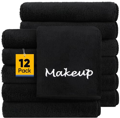 UNIMADE Makeup Remover Cloth, 12 Pack Black Facial Wash Cloths, Soft Coral Fleece Microfiber Towels for Face, Hand, and Bathroom(13 x 13)