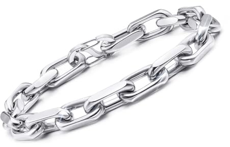 VNOX Link Chain Bracelets for Men - Cool Mens Bracelets Diamond-Cut Paperclip Solid Chain Bracelet Chunky Stainless Steel Jewelry Trendy Gifts (Silver, 7.5)