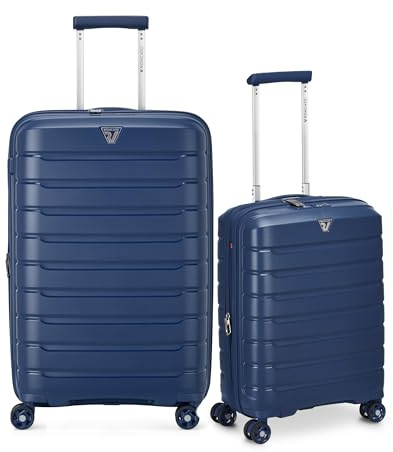 RONCATO B-FLYING Set 2 trolley Medio e Cabina Espandibili 4 Ruote, Rigidi con Chiusura TSA - BLU NOTTE