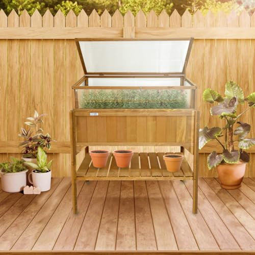 Lendo Online Pflanzkasten mit Anzuchtkasten - Blumenkasten - Gemüsegartenwanne - Pflanztisch mit Gewächshaus - Balkonkasten - 97,5x49x120cm - Fichte (Braun (Natur))