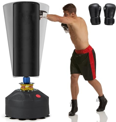 COSTWAY Sac de Frappe Autoportant 173 cm de 5 Couches, Sac de Boxe Lourd avec Support et Base à Ventouse, Système Antichoc pour Adultes Jeunes, Sac de Kick Boxing pour Bureau à Domicile