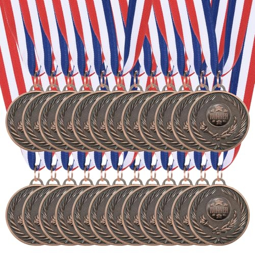 sourcing map Medaglie premio in bronzo da 5 cm, medaglie vincitrici in metallo con nastro per il collo, per competizioni sportive, giochi, bomboniere, 24 pezzi