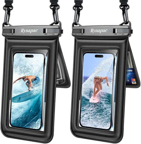 Rynapac Floating Waterproof Phone Pouch Up to 8.5-2Pack IPX8 Dry Bag Case | Double Space,Touchscreen & Underwater Photos, Includes Lanyard, for iPhone 17 16 15 Pro Max, Beach Cruise Holiday Essentials