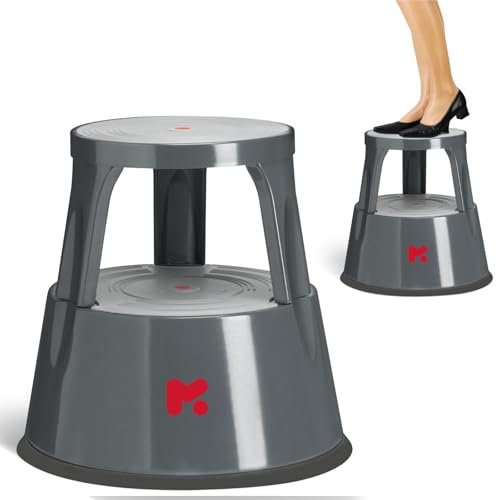 Taburete con Ruedas Bajo y Metálico - Resistente 150kg - Pata de Elefante para Taller - Banqueta Escalera - Elevador para Cocina y Baño