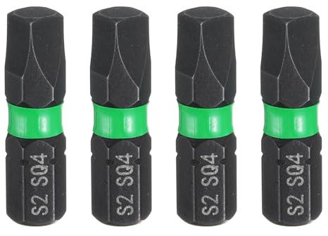QUARKZMAN 4 Stück SQ4 Square Schraubendreher Bit Set, 1/4 Zoll Sechskantschaft 25mm/1 Zoll Länge Magnetisch 4 Punkt Kopf Hex Bits S2 Stahl Werkzeugset Bitsatz,satz Elektroschrauber Bohrer