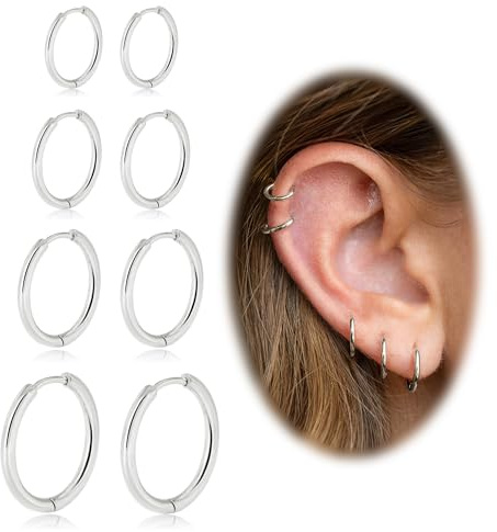 Små guld-silver-däckörhängen för kvinnor och män, huggie-örhängen för brosk och helix, allergivänliga kirurgiska rostfria örhängen, 6/8/10/12 mm tunna däckuppsättningar