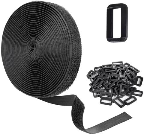5m Adjustable Cable Straps with 25 Buckles, Free Cut Length, Black Reusable Fastening Cable Ties, Hook and Loop Securing Strap for Cable Tidy, Wire Management, Cord Organiser (2cm x 5M)
