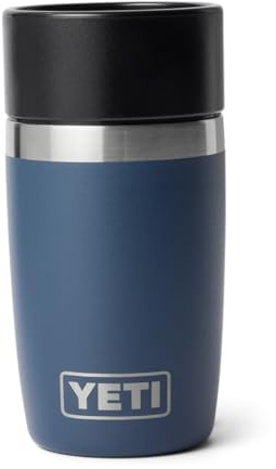 YETI Rambler 8 oz (237 ml) Travel Bottle with 100% Leakproof Hotshot Commuter Cap, Vacuum Insulated Stainless Steel Coffee Flask for Travel & Commute, Navy