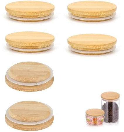 GIONAR 6Pcs Bamboo Lids for Gu Pot, 80 mm Gu Pot Lids Bamboo, Gu Cheesecake Jars with Silicone Sealing, Reusable Airtight Glass Storage Can