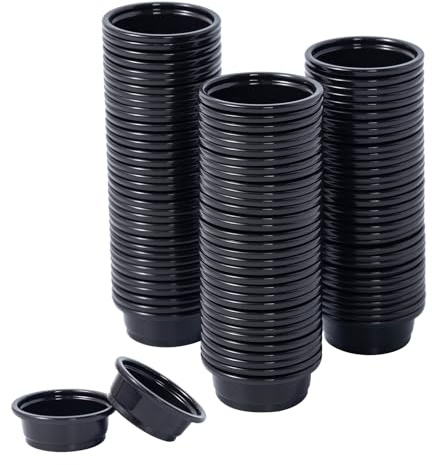 SLSON 100Pcs Gecko Feeding Cups 0.5oz Reptile Food and Water Black Feeding Dish for Lizards, Tortoise,Bearded Dragon Crested Gecko Feeding Bowls for Small Pet Ledge Accessories