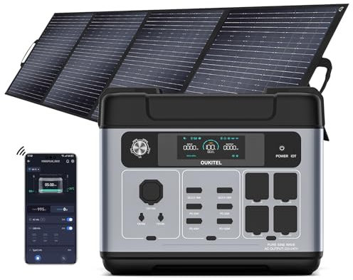 OUKITEL P2001 PLUS Generatore Solare 2400W con 2 Pannelli da 200W, Centrale Elettrica Portatile da 2048Wh, Batteria LiFePO4, Ricarica Rapida in 1,2 h, 13 Porte, UPS, per Camper, Viaggi, Emergenze