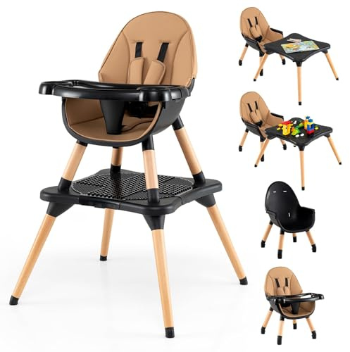 LIFEZEAL Chaise Haute Évolutive pour Bébé, 6 en 1 Chaise de Repas Convertible avec Coussin Amovible, Harnais de Sécurité，Siège Enfant avec Plateau Adjustable pour Bébé 6-36 Mois
