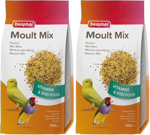 BEAPHAR – Mix-Mue, pâtée fortifiante pour Perruche, canari et Oiseau Exotique – Contient des vitamines, acides aminés et des minéraux – Idéal en période de mue – pour Leur Bien-être – 150g (Lot de 2)
