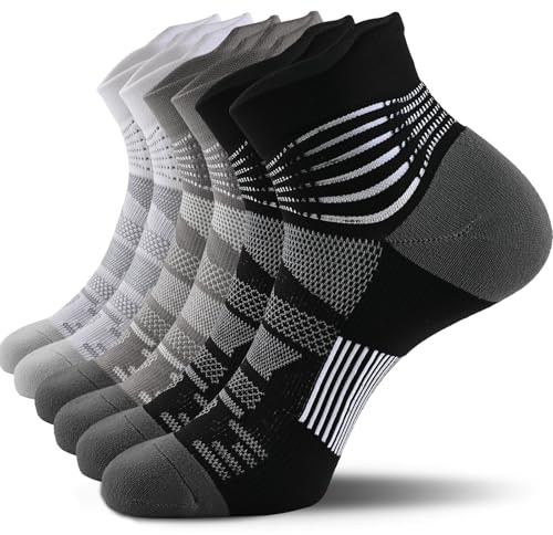 IRAMY Calcetines Compresión Hombre con Soporte de Tobillo Compression Running Socks Calcetas Deporte con Cusión para Plantar Fasciitis Mujer (Black+White+Dark Grey XL)