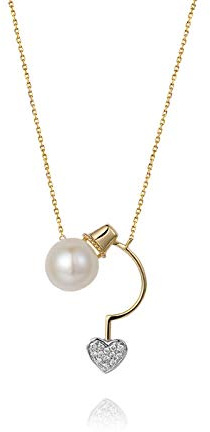 Kvinnor 18K guld hänge halsband bordslampa form och hjärta Pearl Round Cut Diamond