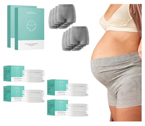 Bragas Postparto Desechables Maternidad Alta Sujecion Transpirables Sin Latex Sin Malla Ropa Interior Mujer Talla Unica 36 44 Braguitas Maternidad Hospital Compresas Parto (Pack 8 + 32 Compresas)