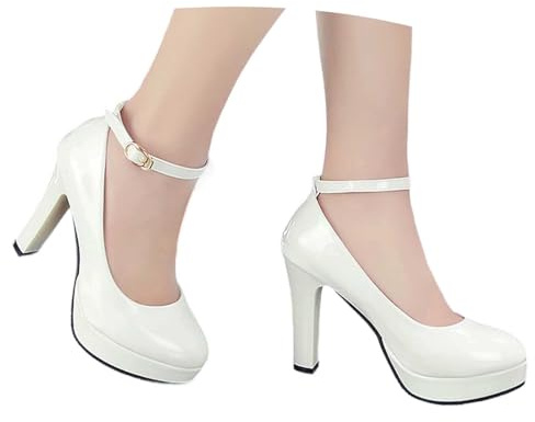 Zapatos tradicionales para mujer, tacones altos, con tacón, bailarinas, zapatos de boda, zapatos de tacón Mary Jane, elegantes y cómodos, zapatos tiroleses para mujer, blanco, 35