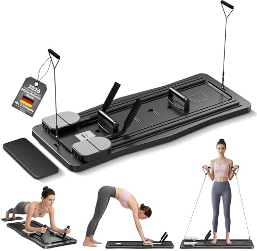 Pilates reformer board, vikbar pilates board reformator maskinset, automatisk återhämtning idealisk för bålstyrka, styrka och balans magrullträning för hem och gym